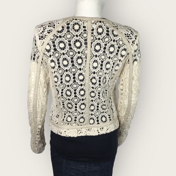 Beige Crocheted Lace Cardigan Full Zip Cotton Cream by Chelsea28 - Picture 7 of 10